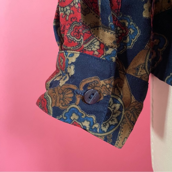 ❌SOLD❌Vintage 90s Pendleton Rayon ButtonDown Shirt Belt Buckle Straps Navy 6 - Picture 11 of 13